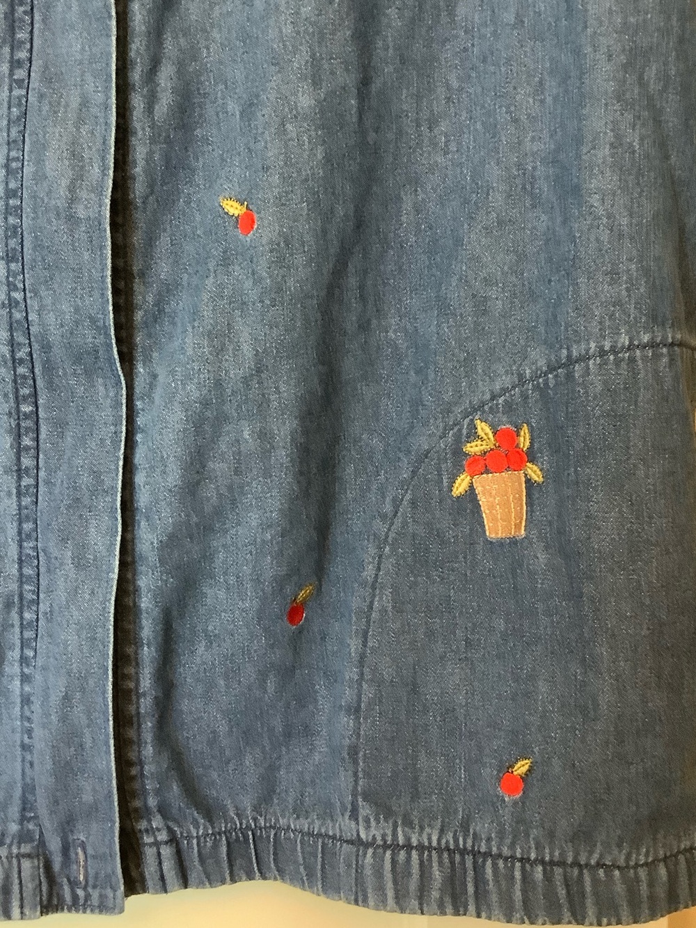 Vintage Embroidered Denim Sleeveless Zip-Up Vest with Red Floral Motif - Picture 4 of 9